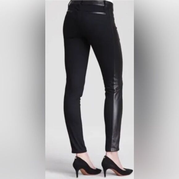 Tory Burch Black Leather Denim Pants (26) - Picture 2 of 12